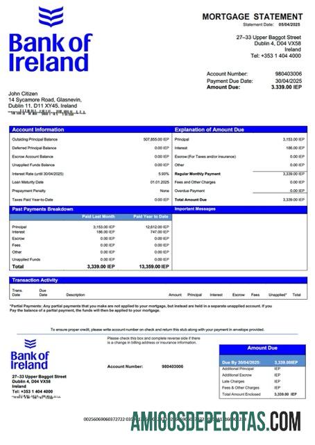 em branco Modelo Word e PDF de declaração de hipoteca do Banco da Irlanda da Irlanda
